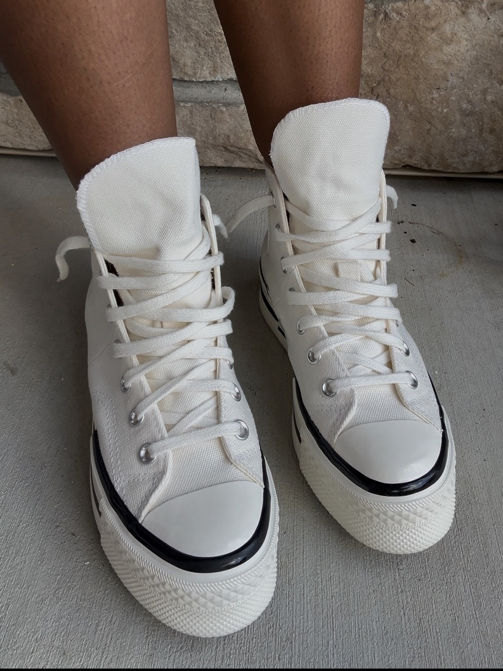Converse High-Top Canvas Sneakers in Off-White with Black Trim